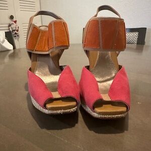 Vibrant Pink and Orange Women's Wedge Sandals